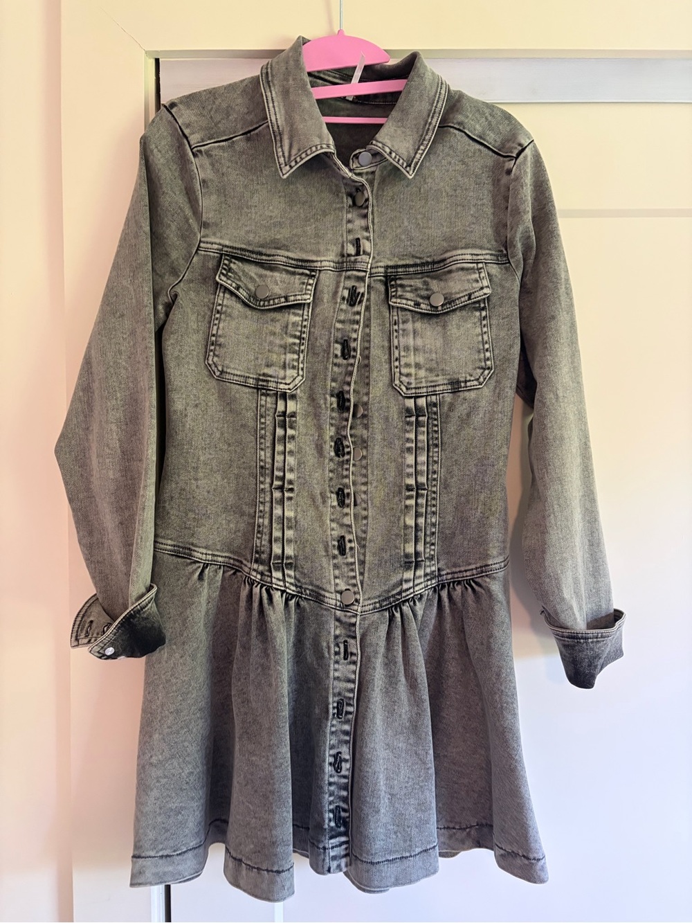 Free People Washed Grey Denim Shirt Dress-stretchy size small